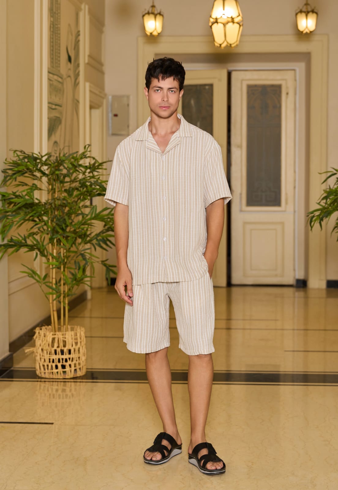 Casual oversized striped linen
